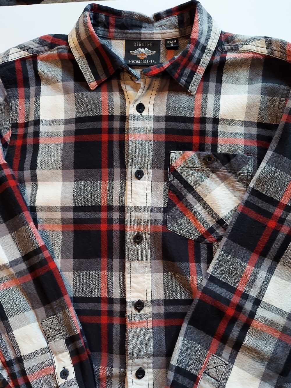 Harley-Davidson Black, Red & Cream Plaid Button-Down Shirt